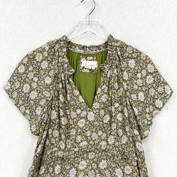 ANTHROPOLOGIE Dress Womens XS Green Robin Tiered Mini Short Sleeve Floral Print - Picture 7 of 16